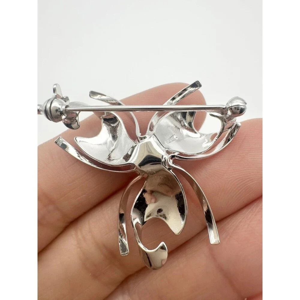 Vintage Silver & Genuine Pearl Flower Brooch Pin